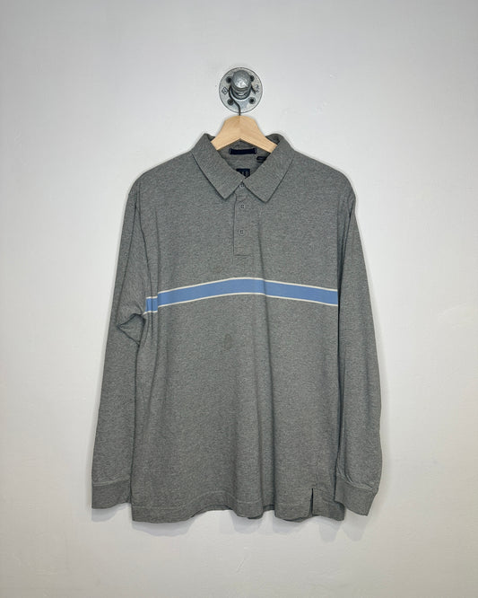 2000s Gap Grey And Light Blue Stripe Long Sleeve Polo Shirt
