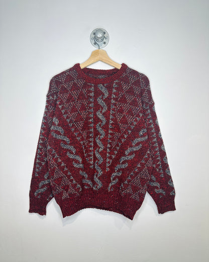Vintage 1980s Made In USA 100% Acrylic Burgundy And Blue