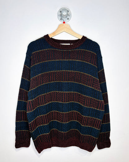 Vintage 1990s Bill Blass Iconic Burgundy And Navy Acrylic Sweater