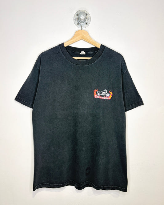 2000s Motorcycle And Flames Neuifoundland Black Tee Shirt