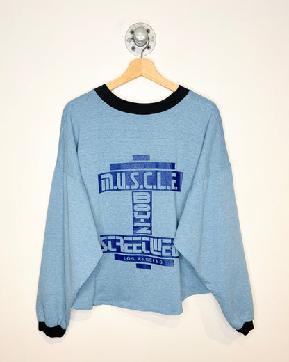 Vintage 1990s Muscle Boyz Streetwear Blue Ringer Crewneck Sweatshirt
