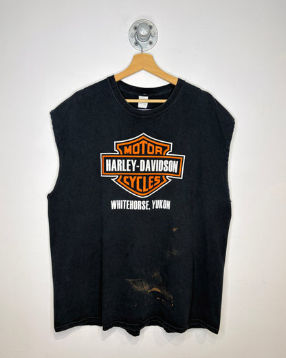 2000s Harley Davidson Whitehorse Black Cut Off Tee Shirt