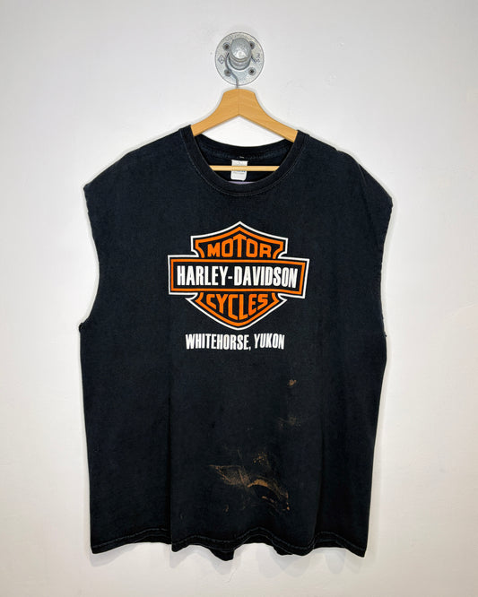 2000s Harley Davidson Whitehorse Black Cut Off Tee Shirt