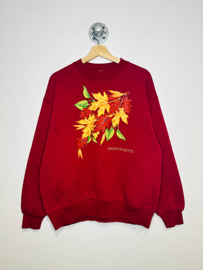 Vintage 1990s Massachusetts Autumn Leaves Red Sweatshirt