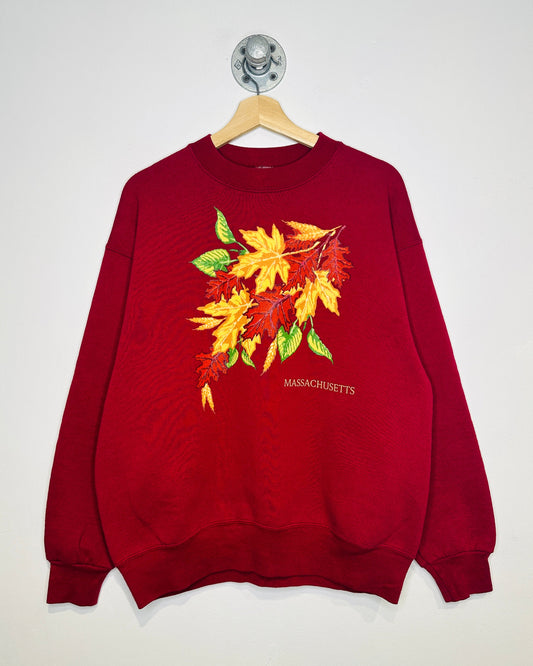 Vintage 1990s Massachusetts Autumn Leaves Red Sweatshirt