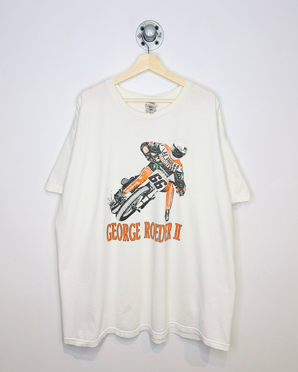 Vintage 1990s George Roeder II Rose Racing White Tee Shirt