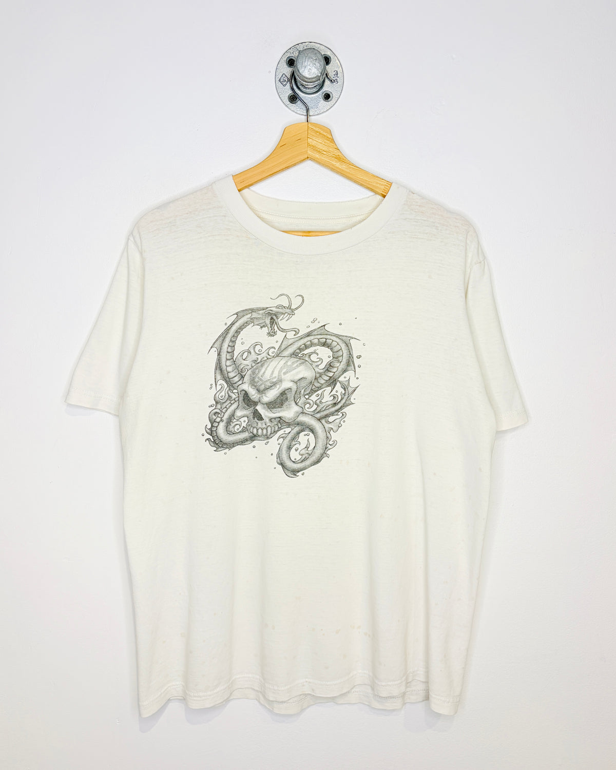 Y2K Thrashed Tribal Dragon White Tee Shirt