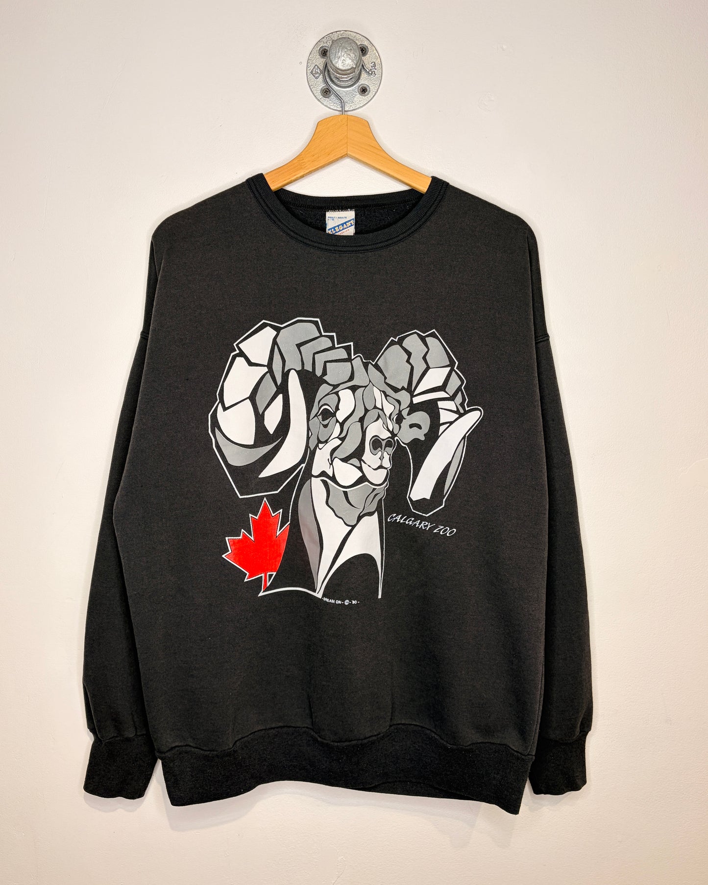 Vintage 1990 Calgary Zoo Faded Black Crewneck Sweatshirt