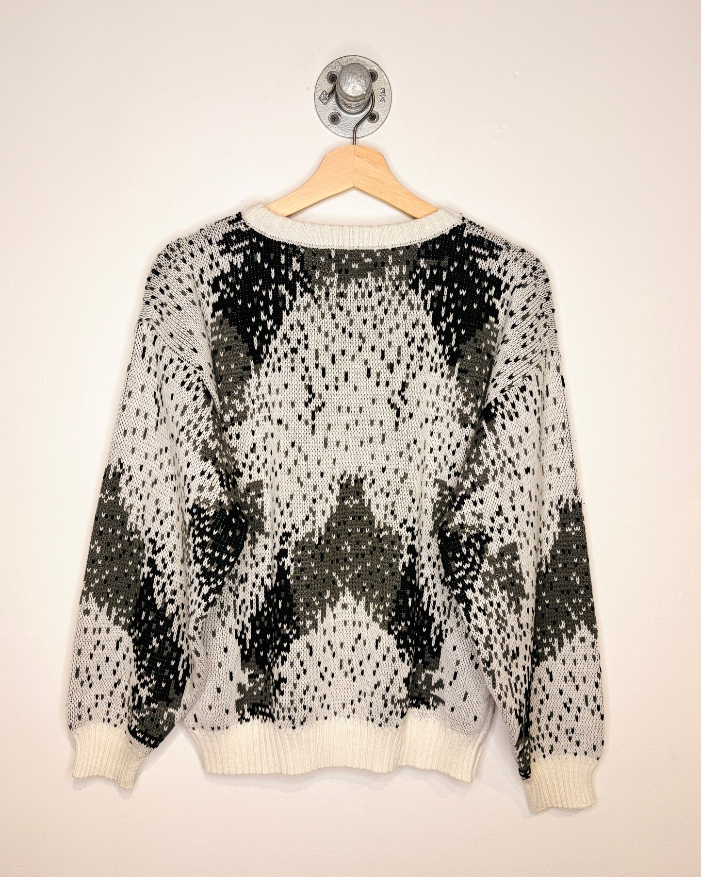 Vintage 90s Boxy “Impulse” Abstract White Knit Sweater