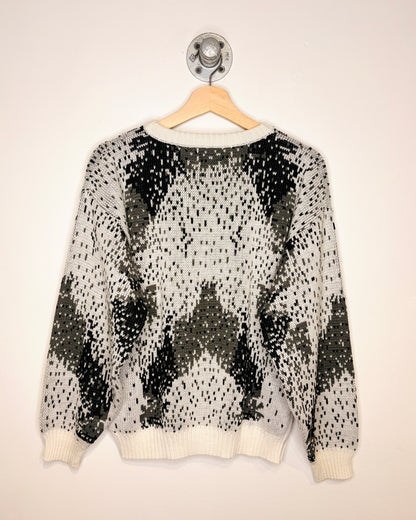 Vintage 90s Boxy “Impulse” Abstract White Knit Sweater