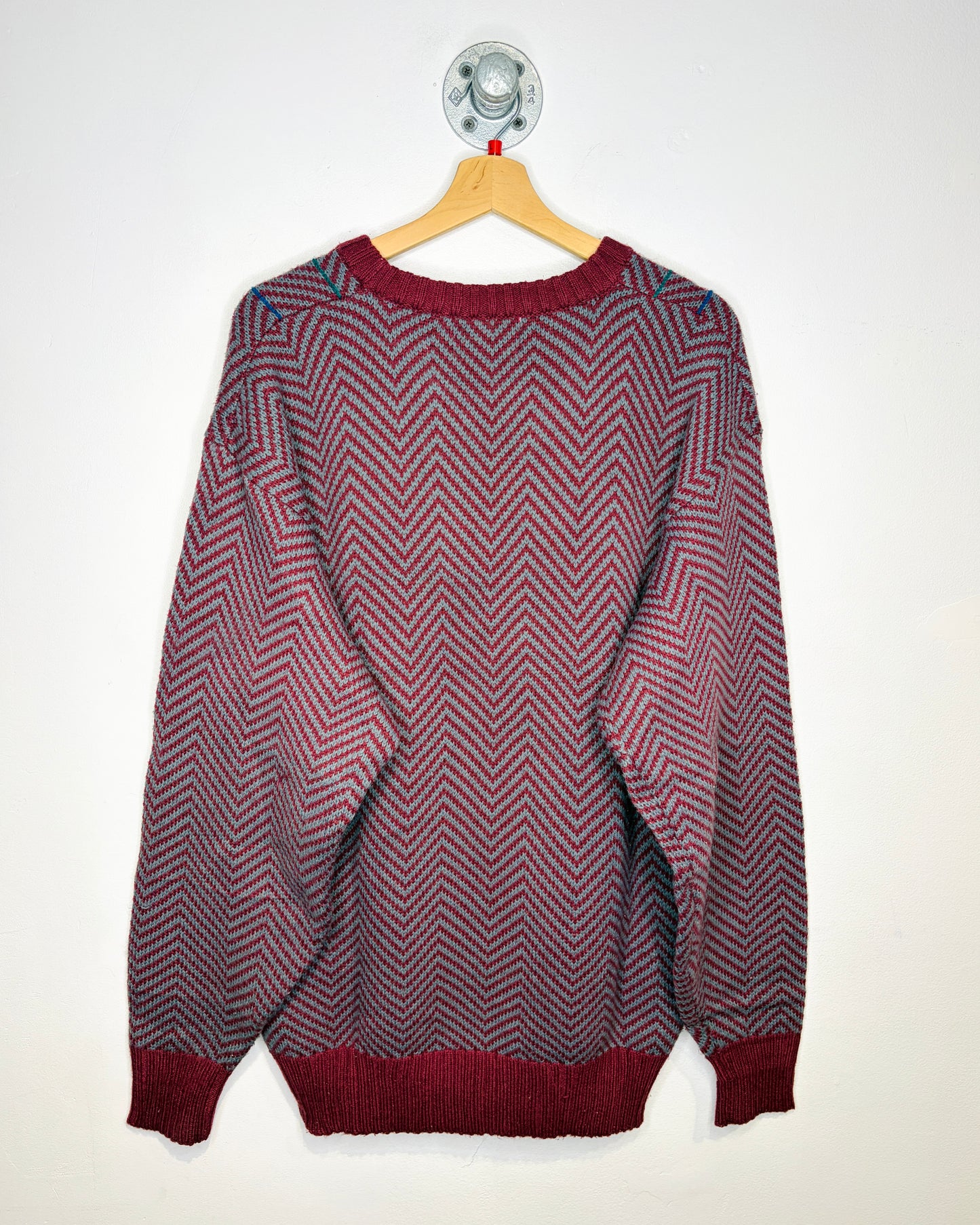 Vintage 1980s Arrow Red And Grey Printed Acrylic Sweater