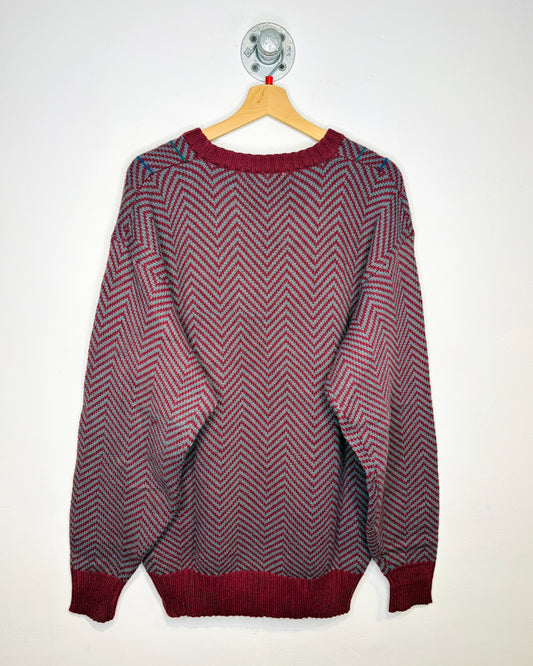 Vintage 1980s Arrow Red And Grey Printed Acrylic Sweater