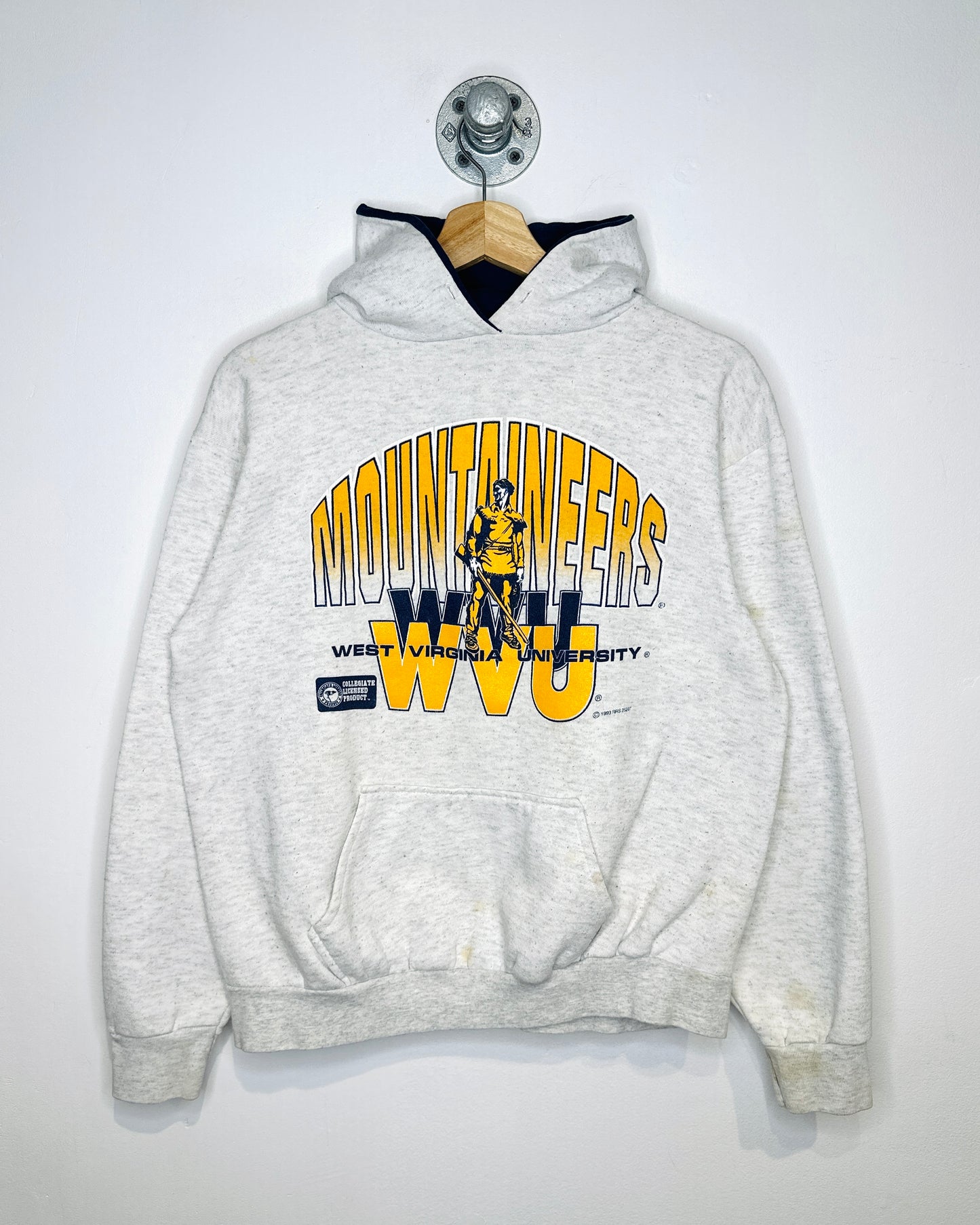 Vintage 1993 West Virginia Mountaineers Twotone Grey Hoodie