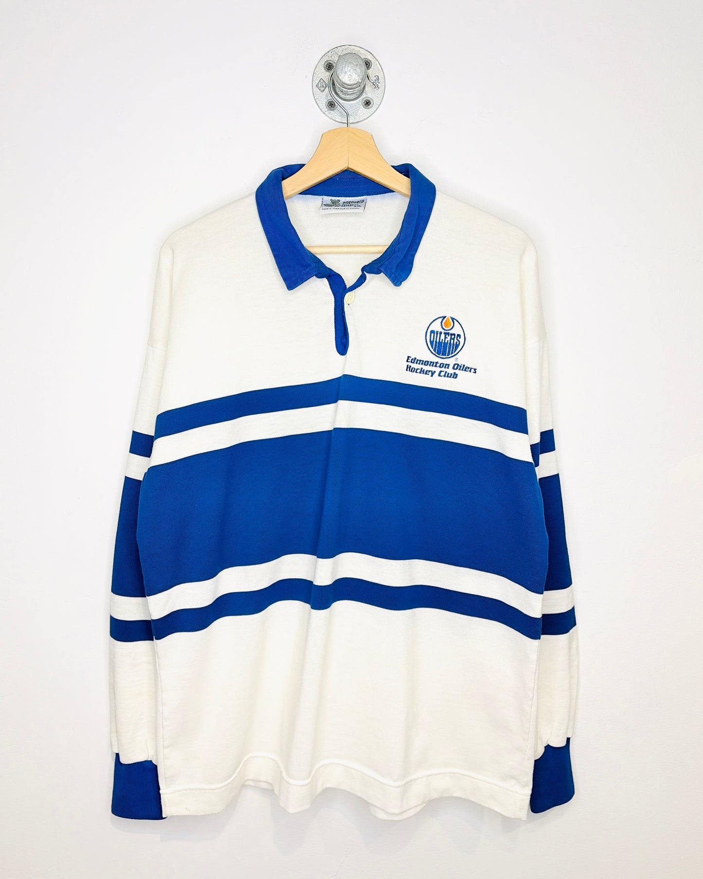 Vintage 90s Edmonton Oilers TwoTone White Rugby Shirt