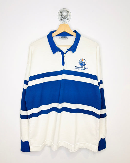 Vintage 90s Edmonton Oilers TwoTone White Rugby Shirt