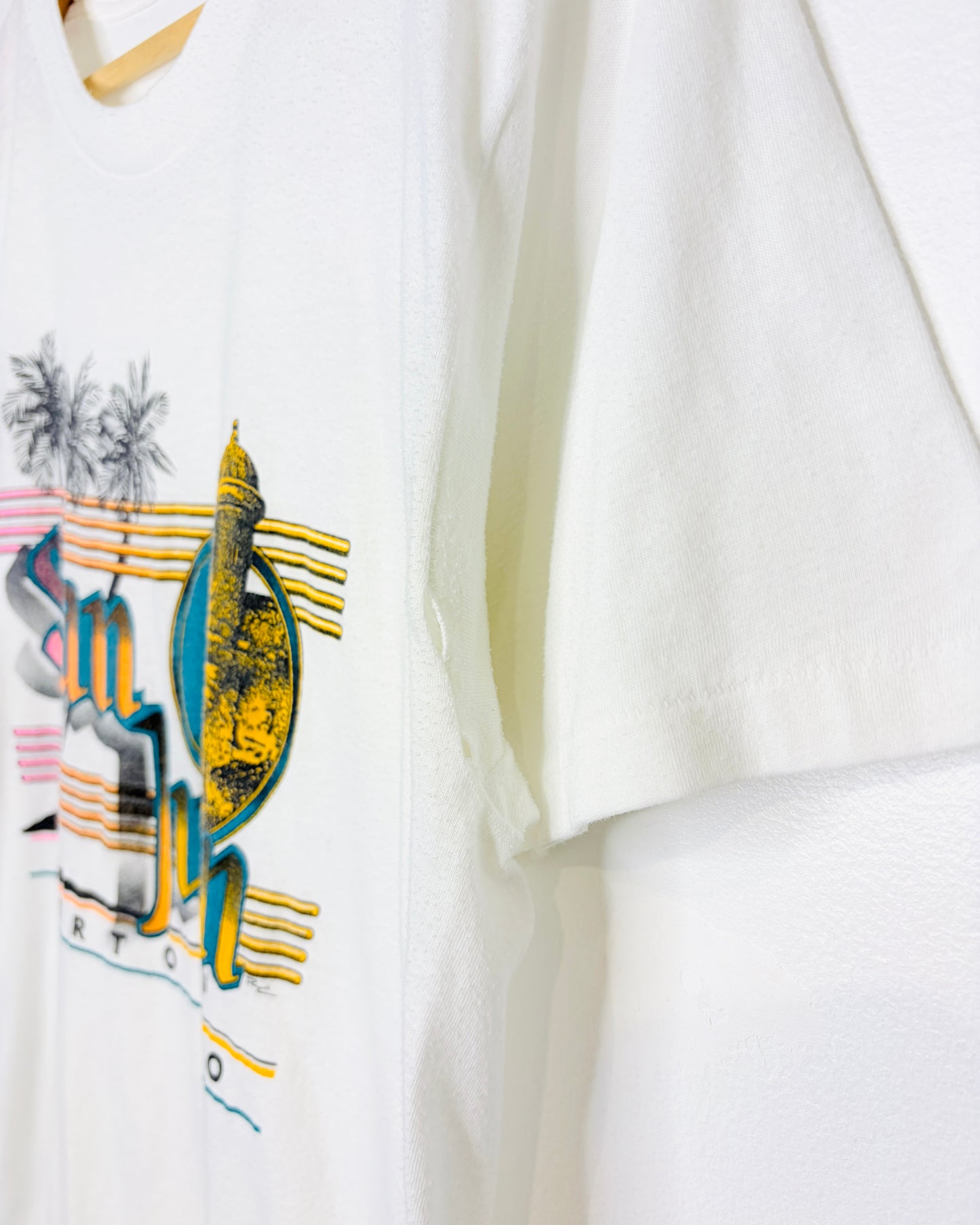 Vintage 80s San Juan Puerto Rico Paper Thin White Tee Shirt