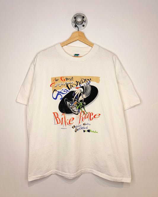 Vintage 1997 Canadian Stationary Bike Race Alberta White Tee Shirt