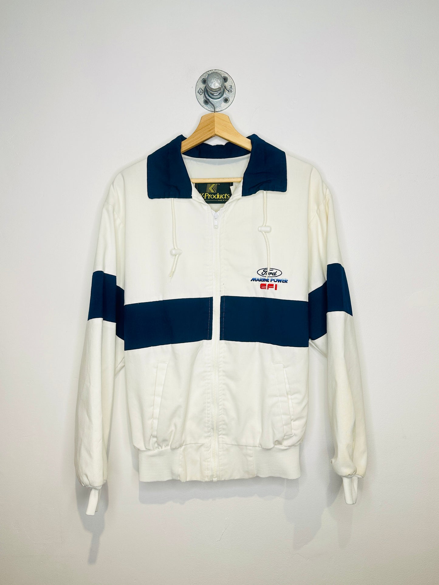 Vintage 1980s Ford Marine Power White And Navy Zip Up Jacket