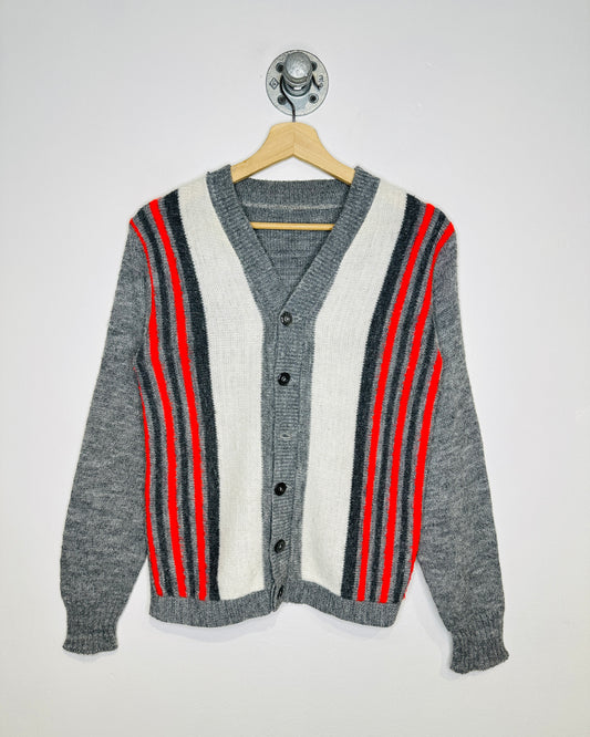 Vintage 1980s Grey, White, And Red Cardigan