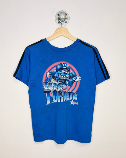 Vintage 1997 Taz’s Tornados Six Flags Faded Blue Raglan Tee Shirt