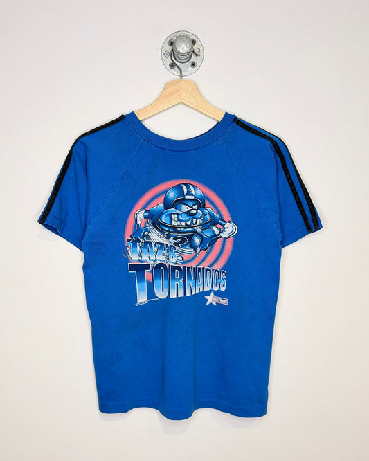 Vintage 1997 Taz’s Tornados Six Flags Faded Blue Raglan Tee Shirt