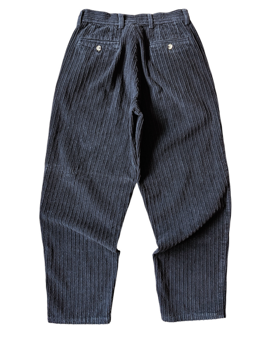 Vintage Baggy Black Double Pleated Chunky Corduroy Pants