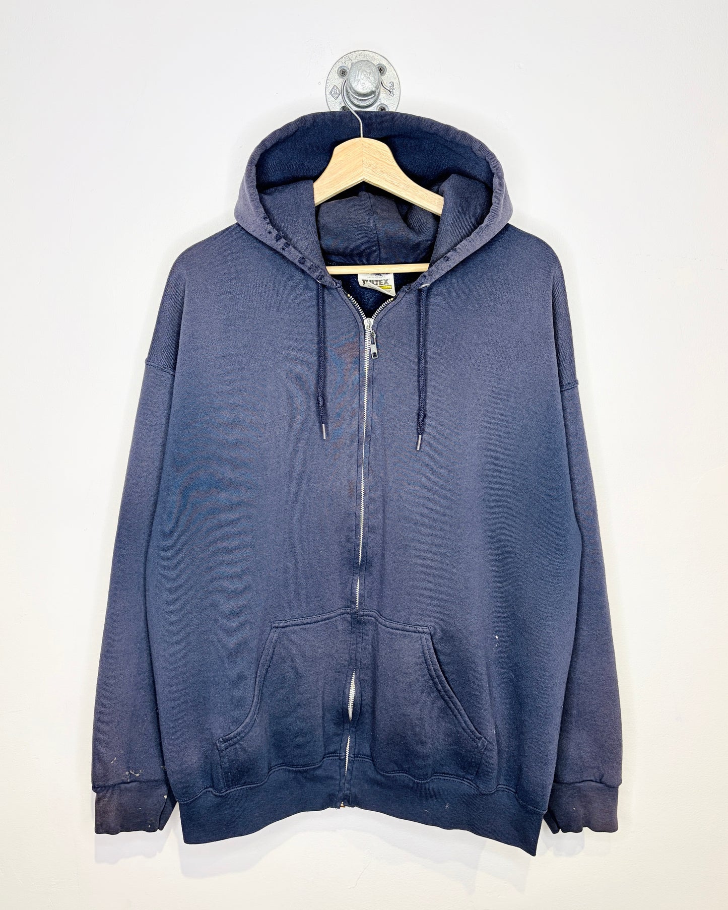 Vintage 90s Boxy Tultex Blank Navy Blue Zip Up Hoodie