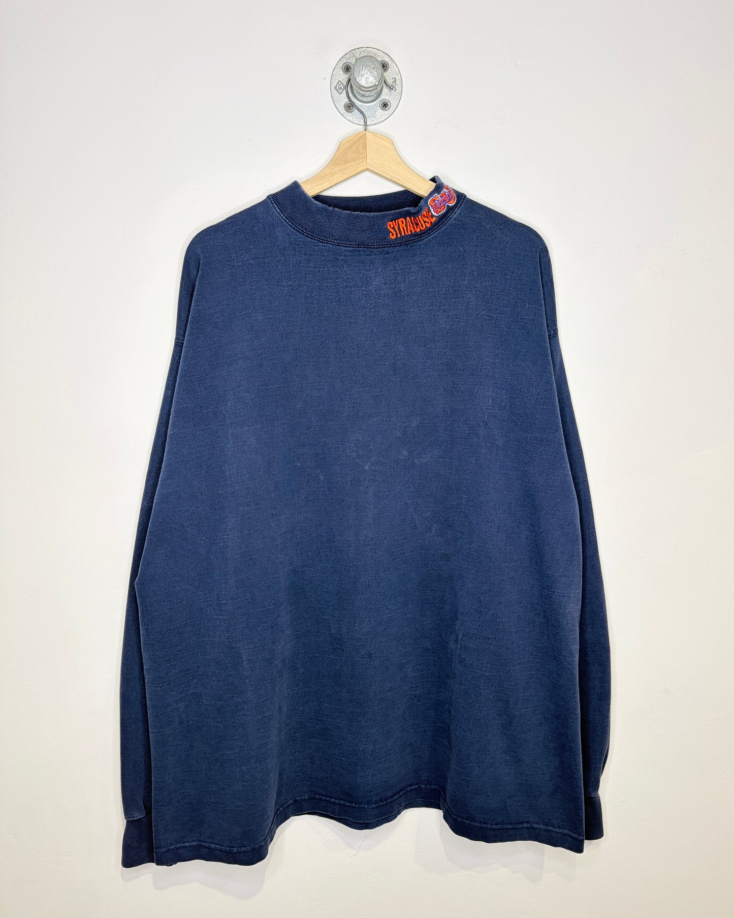 Vintage 90s Syracuse Faded Navy Mock Neck Longsleeve Shirt