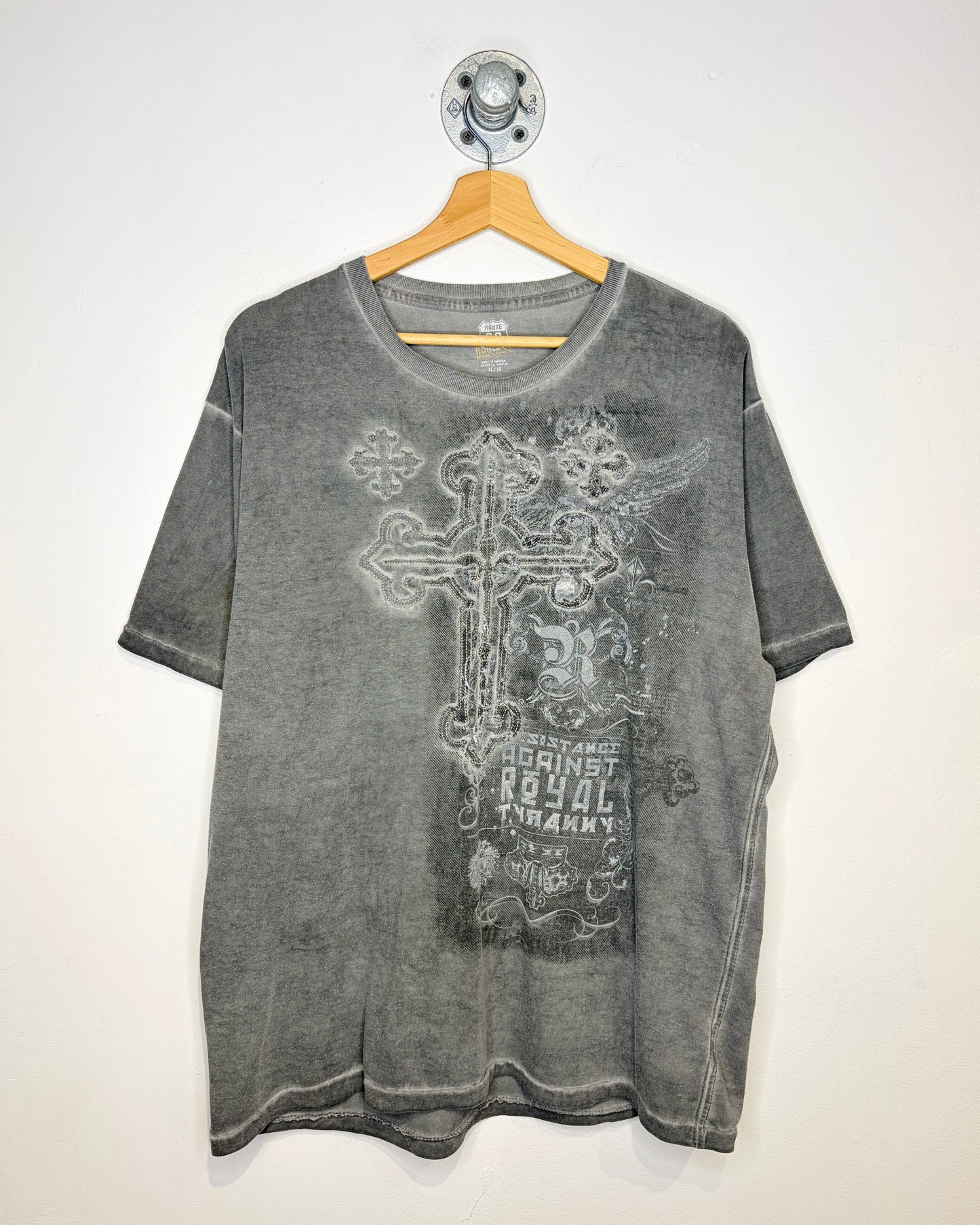 Y2K Route 66 Affliction Style Faded Grey Tee Shirt