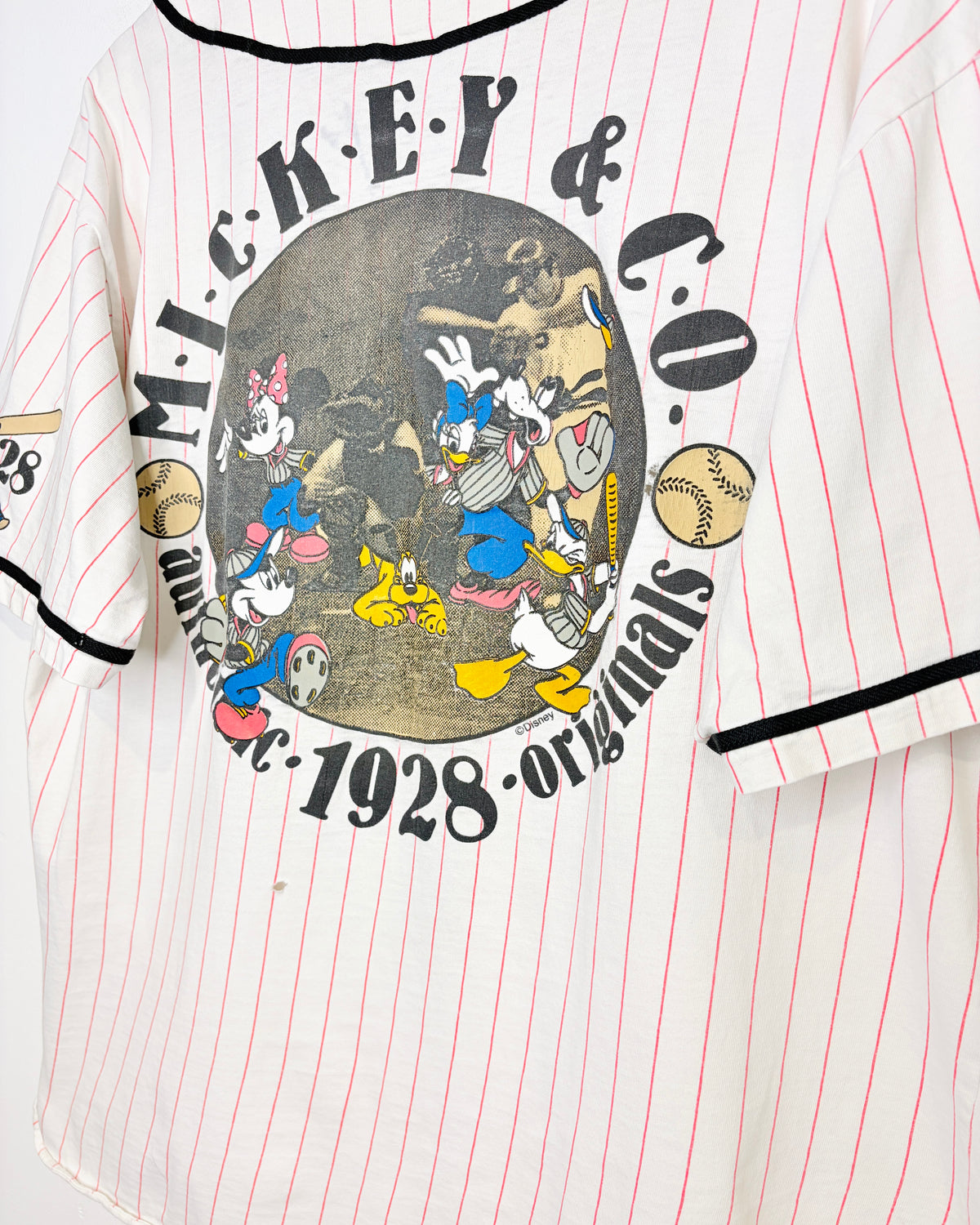 Vintage 90s Mickey & Co Disney White Pinstriped Baseball Jersey
