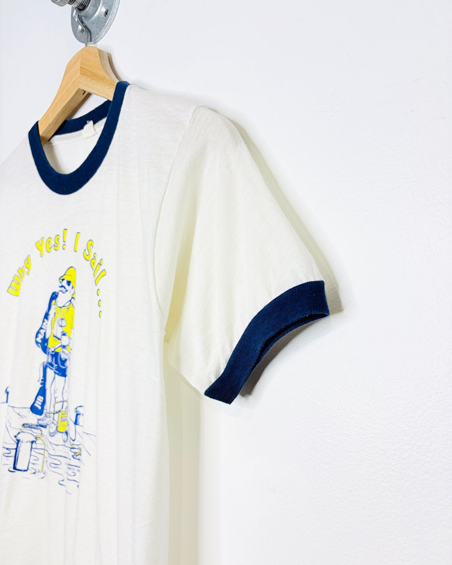 Vintage 1980 Why Yes! I Sail… White & Navy Ringer Tee Shirt