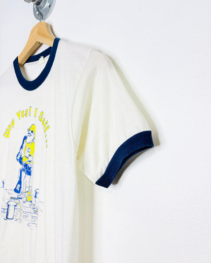 Vintage 1980 Why Yes! I Sail… White & Navy Ringer Tee Shirt