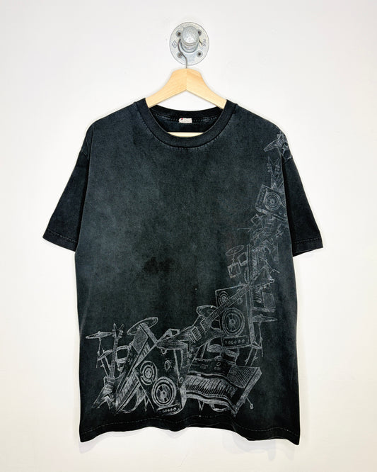 2000s Rock N Roll Faded Black Tee Shirt