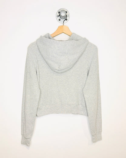 Women's TNA Cropped Light Grey Waffle Zip Up Hoodie