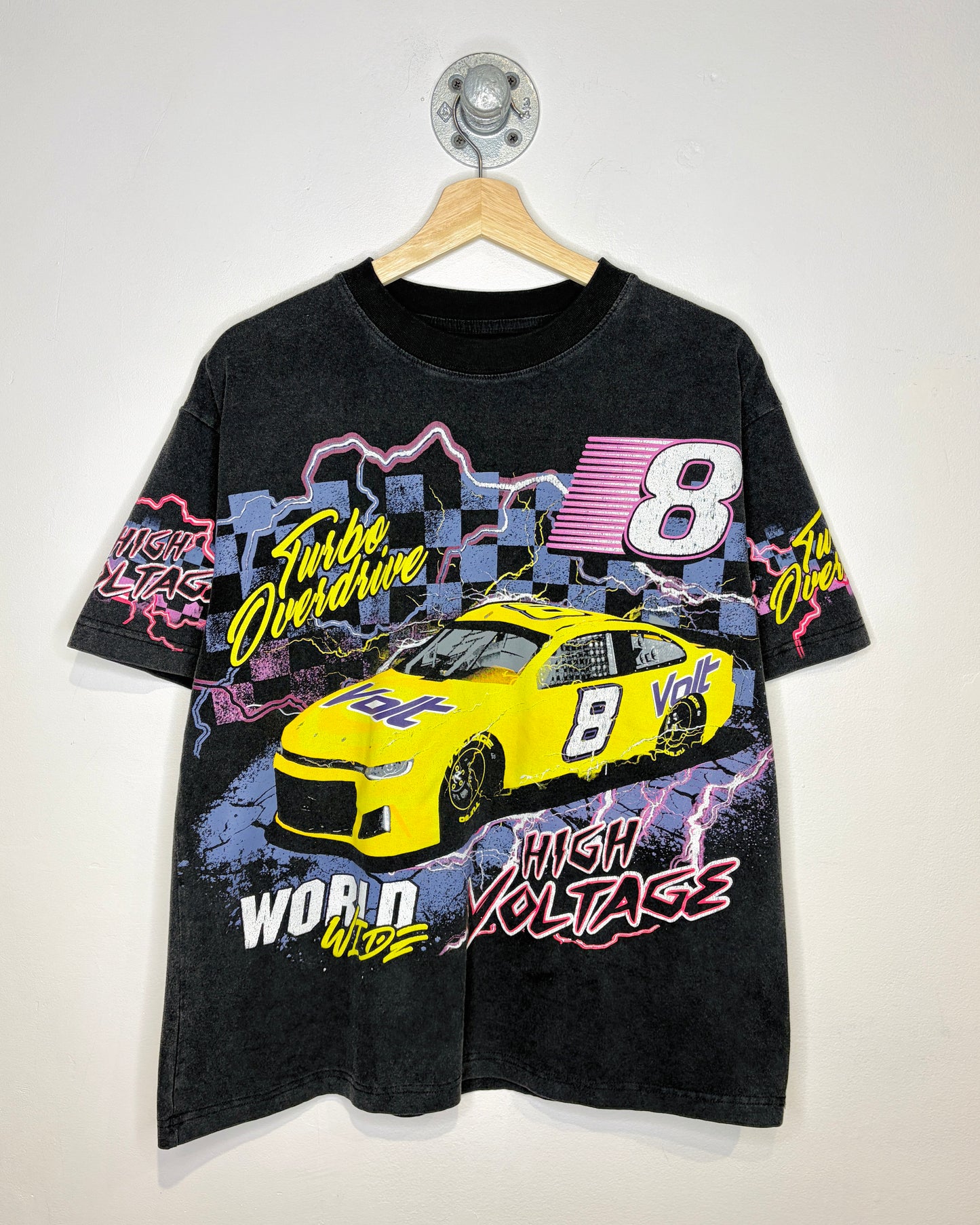 High Voltage NASCAR Style Faded Black Tee Shirt