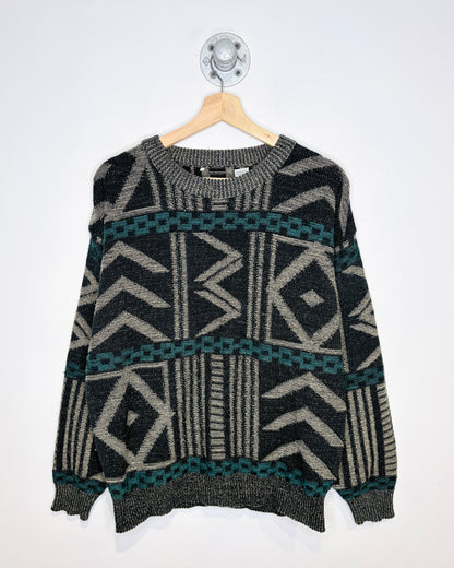 Vintage 90s Grey, Black & Teal Abstract Sweater