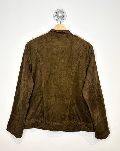 2000s Okali Shag Brown Suede Zip Up Women’s Jacket
