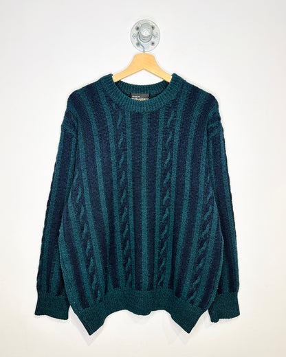Vintage 90s Marks & Spencer Navy & Green Cable Knit Sweater