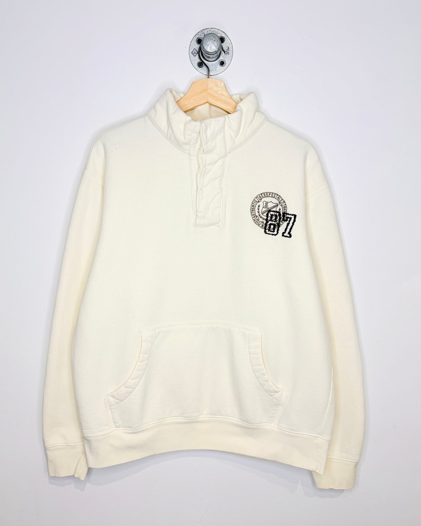 2000s Aeropostale Heavyweight Eggshell White 1/4 Button Sweatshirt