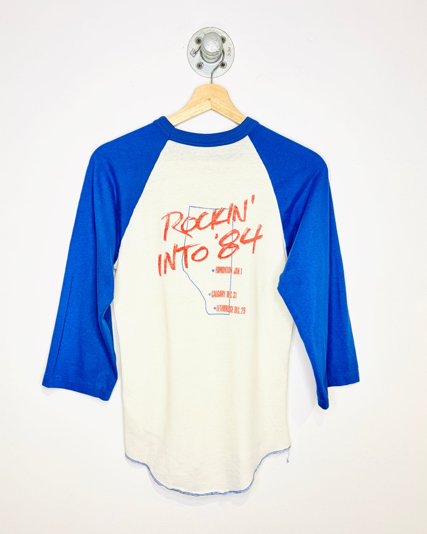 Vintage 1984 Headpins Alberta Tour White & Blue Raglan 3/4 Sleeve Shirt