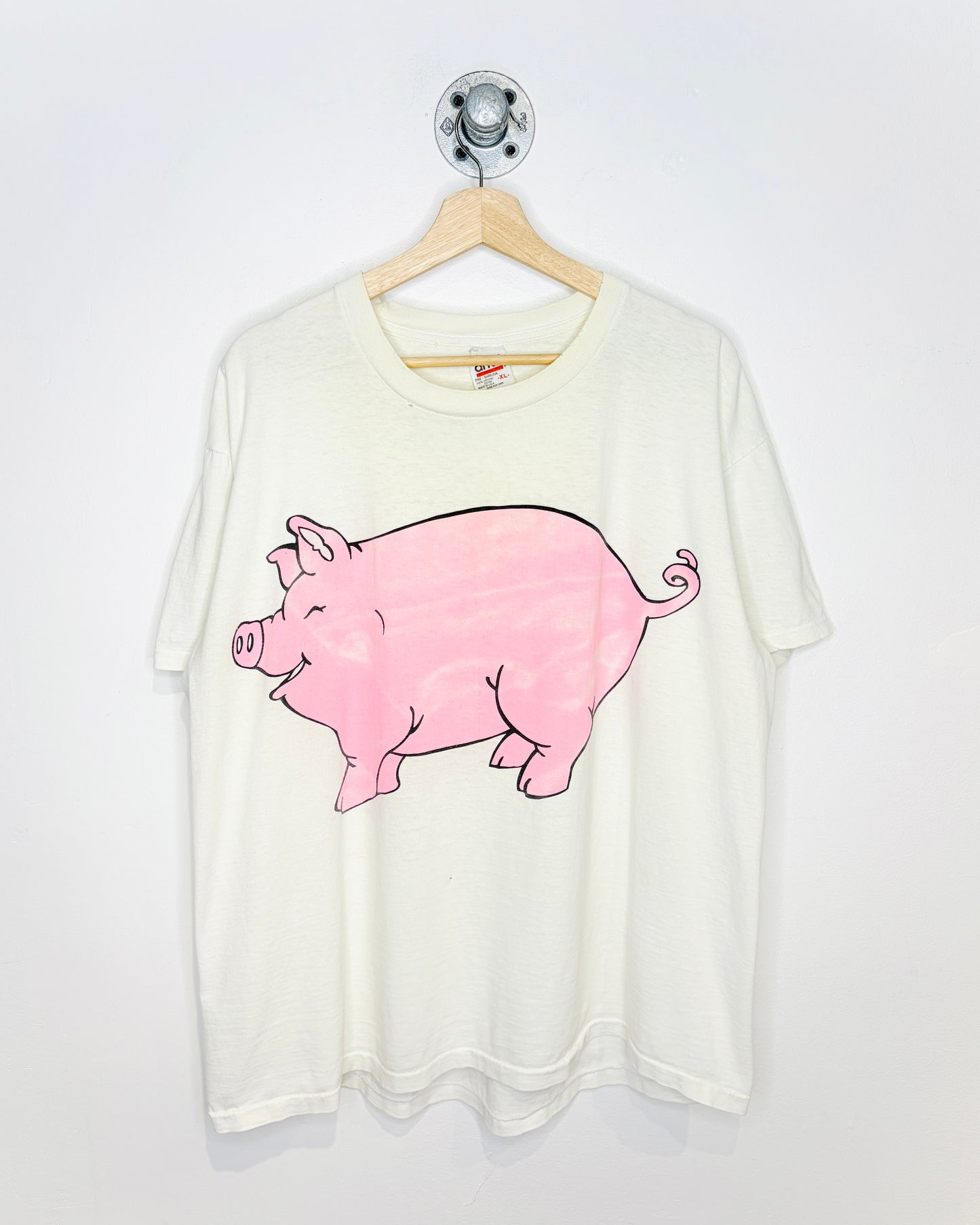 Vintage 90s Pig Graphic White Tee Shirt