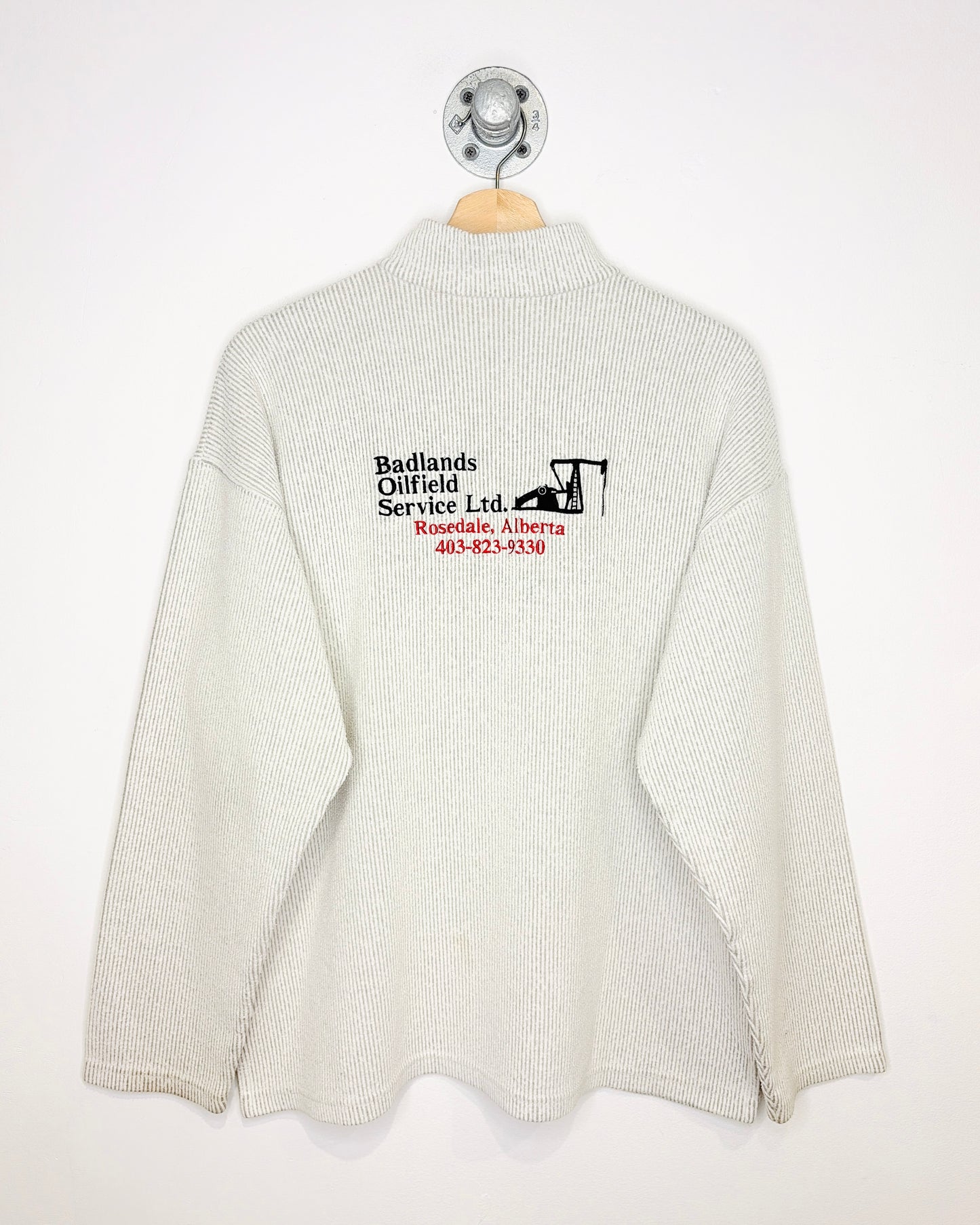 Vintage Early 1990s Badlands Oilfield Service Quarter Zip Polyester Blend Long Sleeve