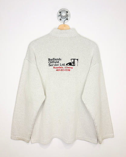 Vintage Early 1990s Badlands Oilfield Service Quarter Zip Polyester Blend Long Sleeve