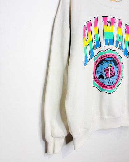 Vintage 1990s University Of Hawaii Multi-Colour Font White Crewneck Sweatshirt