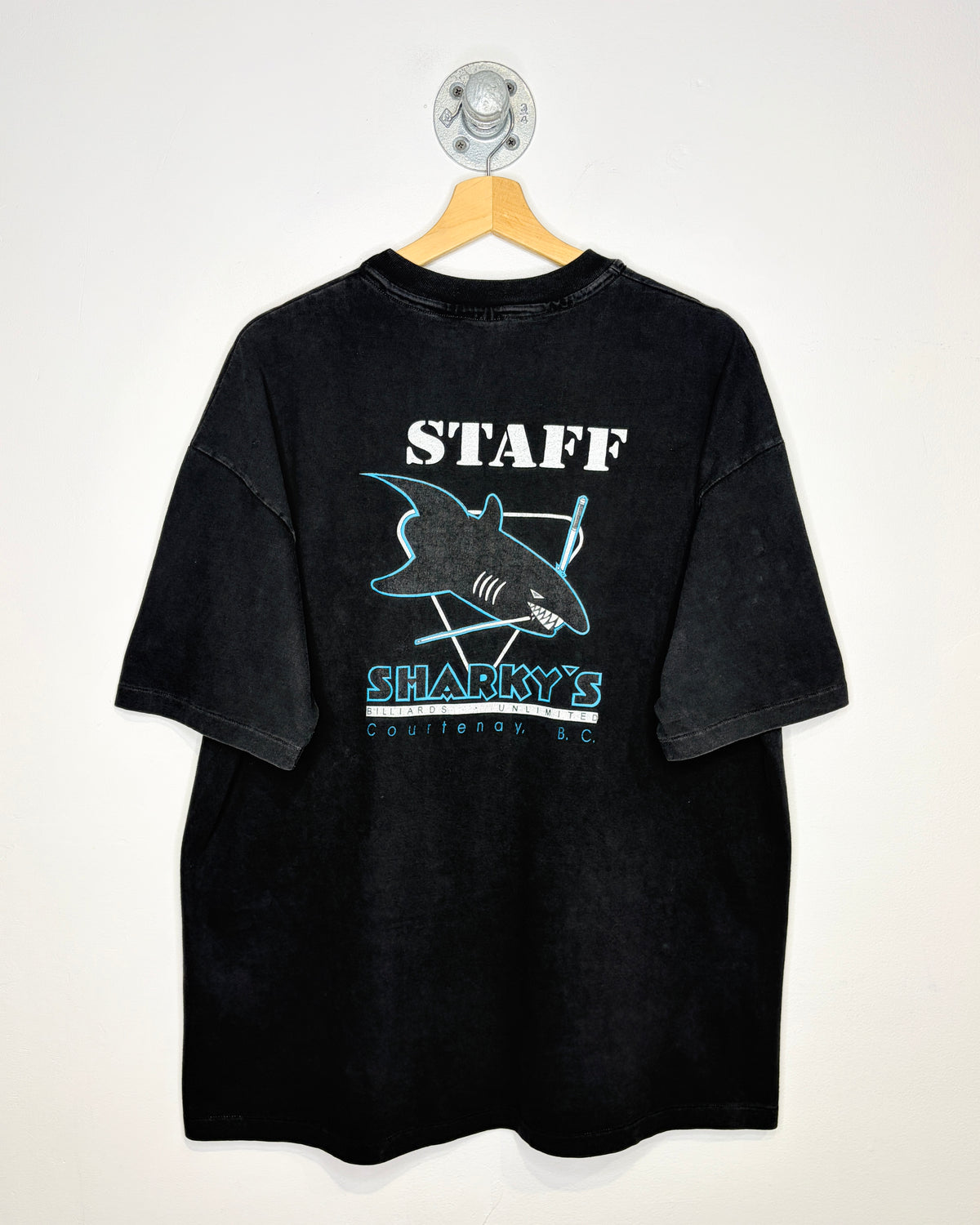 Vintage 90s Sharky’s Billiards Faded Black Tee Shirt