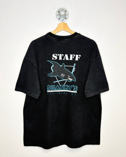 Vintage 90s Sharky’s Billiards Faded Black Tee Shirt