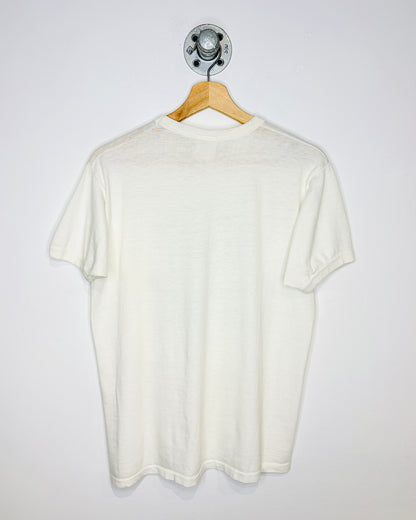 Vintage 80s “I’ve Got Friends In Alberta” Paper Thin White Ringer Tee Shirt