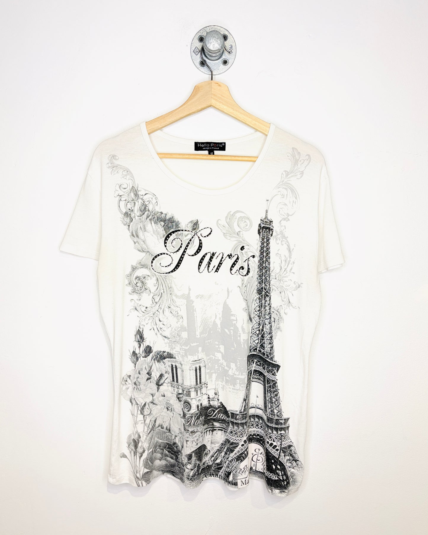 Vintage Y2K Women’s Hello Paris White Tee Shirt