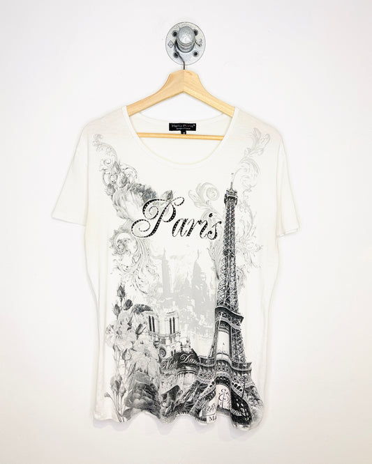 Vintage Y2K Women’s Hello Paris White Tee Shirt