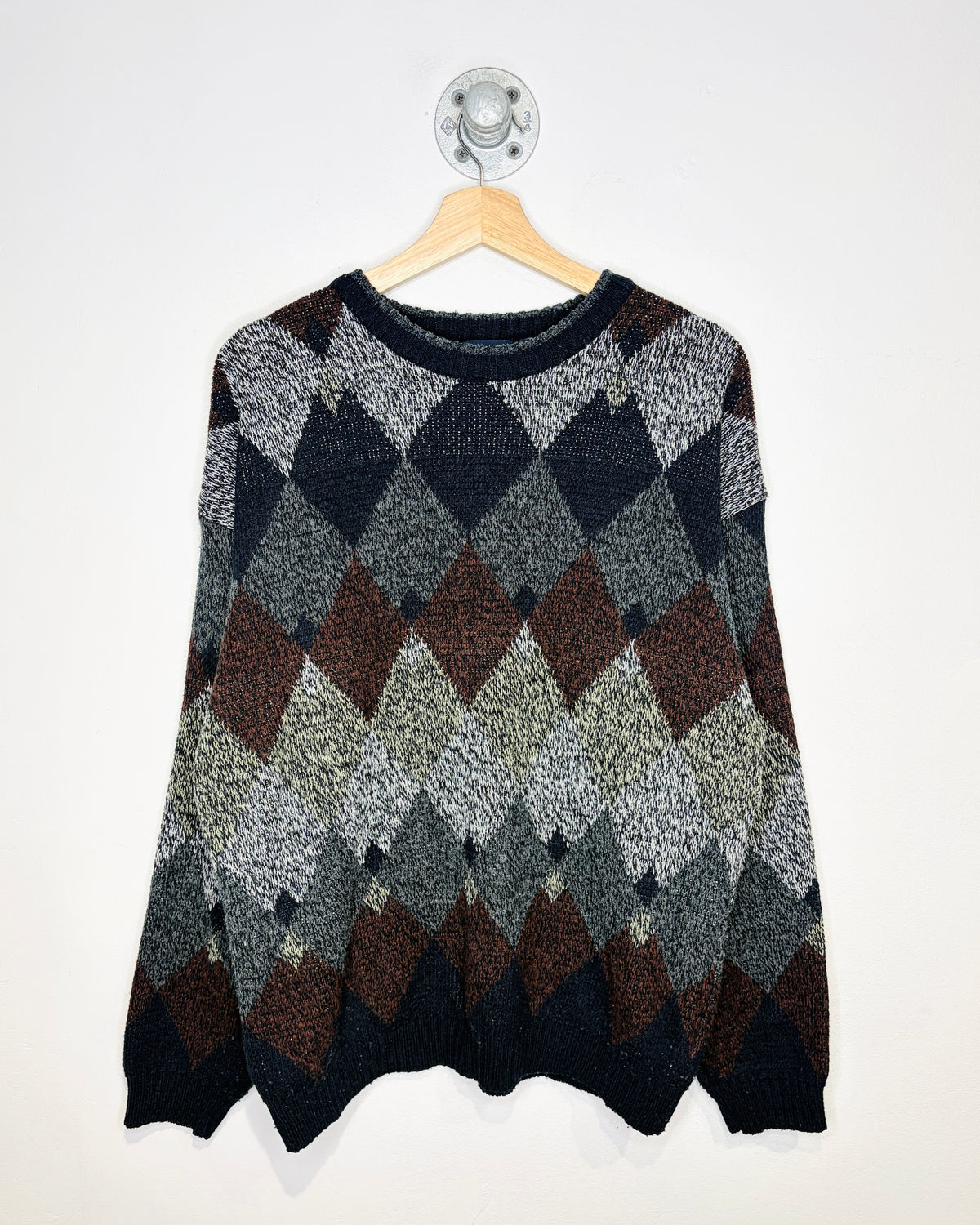 Vintage 90s Puritan Argyle Print Black Sweater